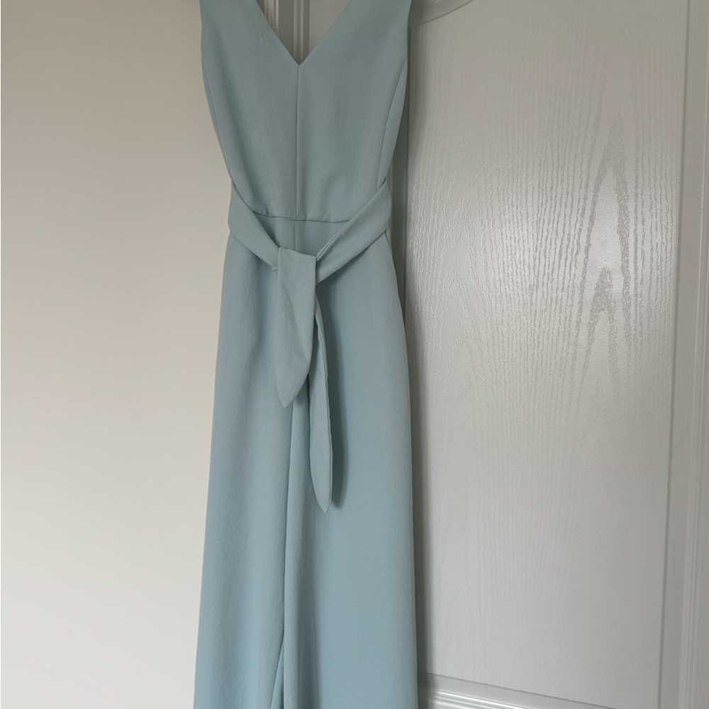 Elegant Blue Sleeveless wrap wide leg jumpsuit